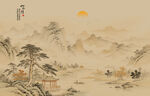 中式古风古典山水画背景壁画