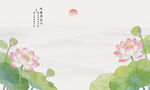 古典荷花山水背景墙
