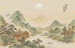 中式古风古典山水画背景壁画