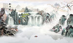 中国风水墨古风山水画背景画