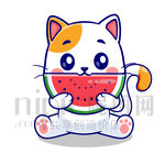 可爱小猫吃西瓜