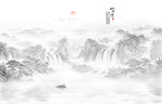 新中式水墨山水画电视背景墙