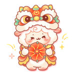 羊年新春矢量小羊舞狮抢绣球贺岁