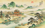 新中式水墨古风古典山水画背景墙