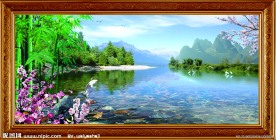 自然风景 山水风景 挂画 仙鹤图