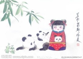 大阿福 女孩和两只熊猫