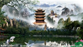 山水风景 自然风景 挂画 中堂画图片