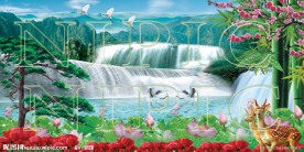 流水生财瀑布壁画