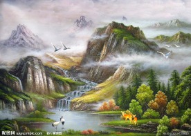 油画风景 漂亮的山水油画