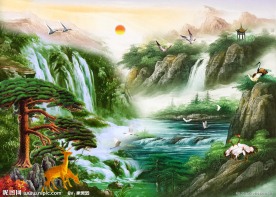 油画风景 漂亮的山水油画