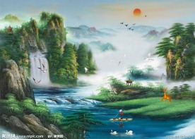 油画风景 漂亮的山水油画