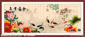 年年有余花鸟画 九鱼图