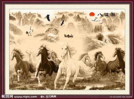 山水国画八骏图