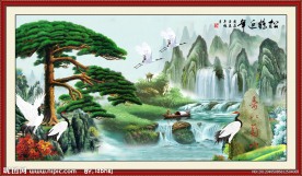 国画 迎客松 松鹤延年