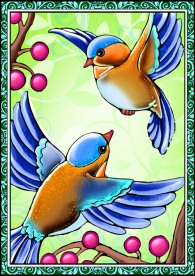 手绘可爱双鸟装饰画