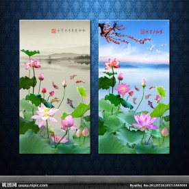 荷花鲤鱼风景装饰画图片