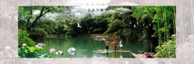 江南山水画水乡风光