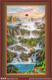 油画 聚宝盆山水油画