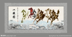 名人徐悲鸿骏马水墨八骏图