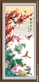 梅兰竹菊 花鸟图