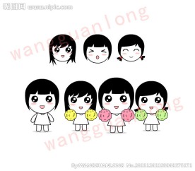 三只小女孩可爱矢量图