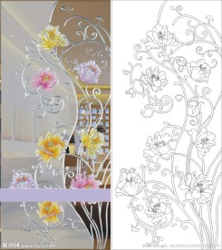 线条图 欧式花 牡丹