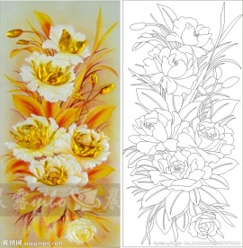 牡丹花 金色花 线条