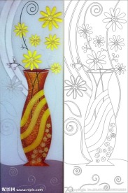 花瓶 小花 线条图