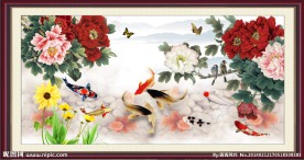 牡丹九鱼图
