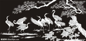 松鹤图 仙鹤 迎客松