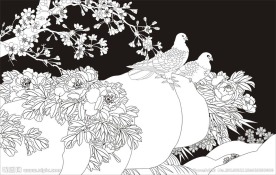 梅花 牡丹 假山