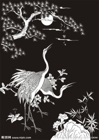 松鹤图 仙鹤 迎客松