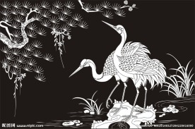 松鹤图 仙鹤 迎客松