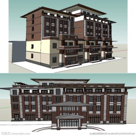 中式旅馆建筑SU模型