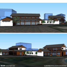中式木屋驿站建筑SU模