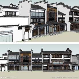 中式商业古街道建筑SU