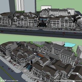 草图大师中式商业街模