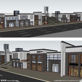 中式徽派商业街草图大