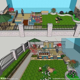 欧式别墅庭院花园景观