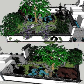 草图大师中式庭院花园