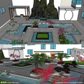 草图大师中式庭院景观