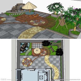 草图大师小庭院花园景