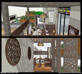 中式屋顶花园景观skp