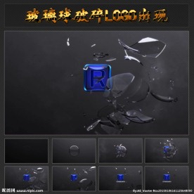 玻璃球破碎LOGO片头模板
