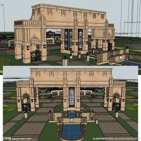 欧式小区大门入口SU模型