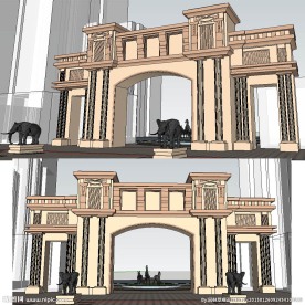 欧式居住区大门草图大师模型