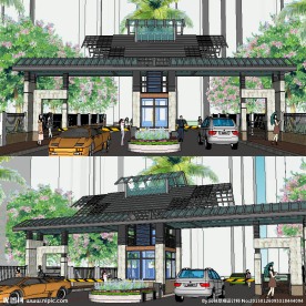 现代小区大门草图SU模型