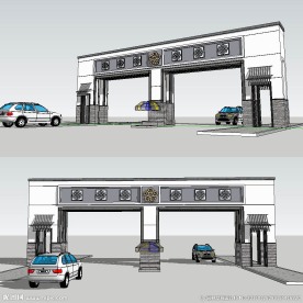 现代中式景观门草图模型