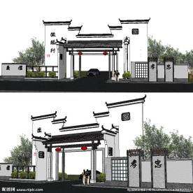 中式公园大门草图大师su模型