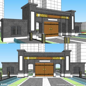 中式景观门草图SU建筑模型